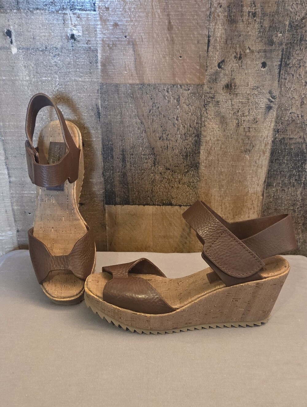 Pedro Garcia Brown Leather "Fama" Simple Wedge Sandals SIZE 6.5